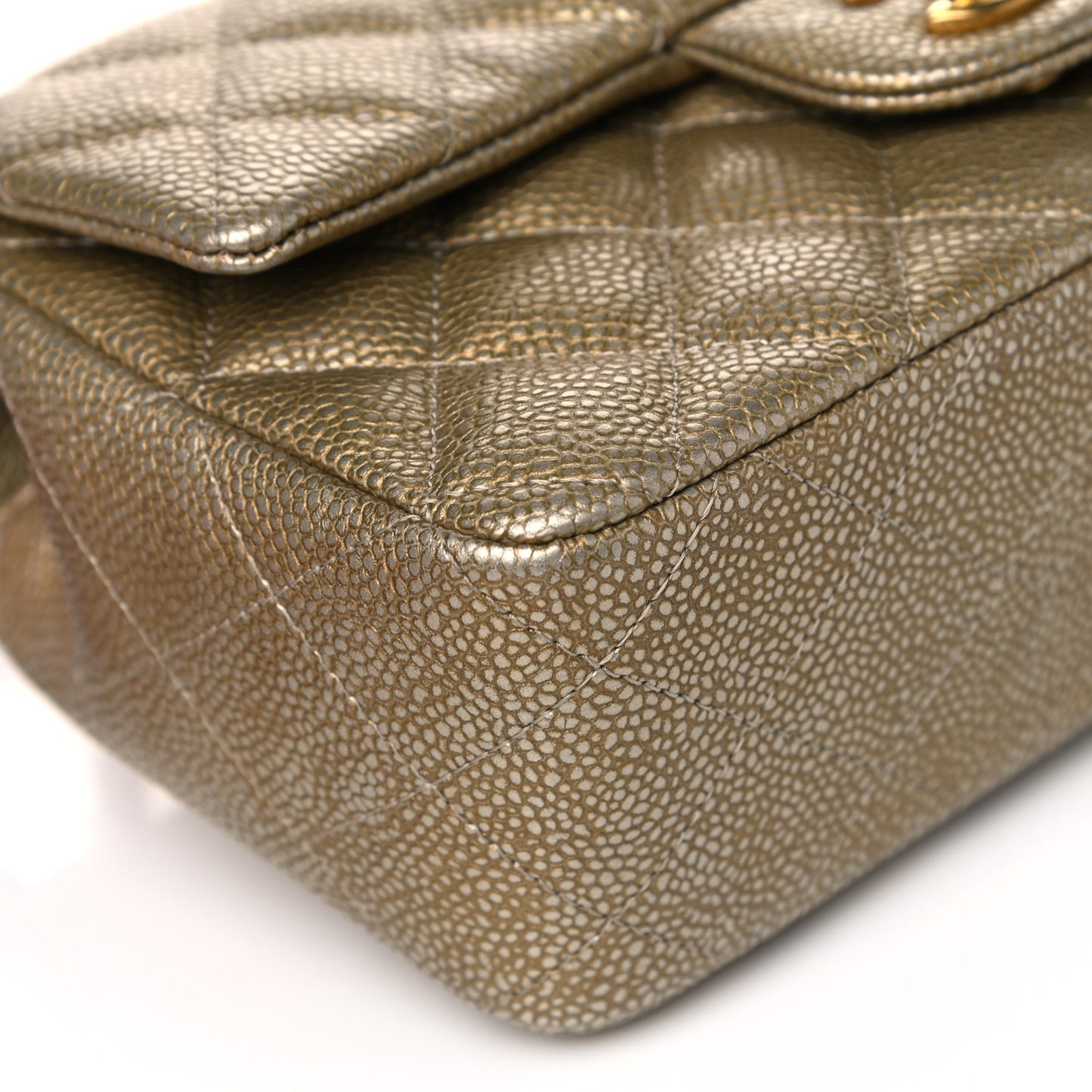 Metallic Caviar Quilted Mini Rectangular Flap Gold