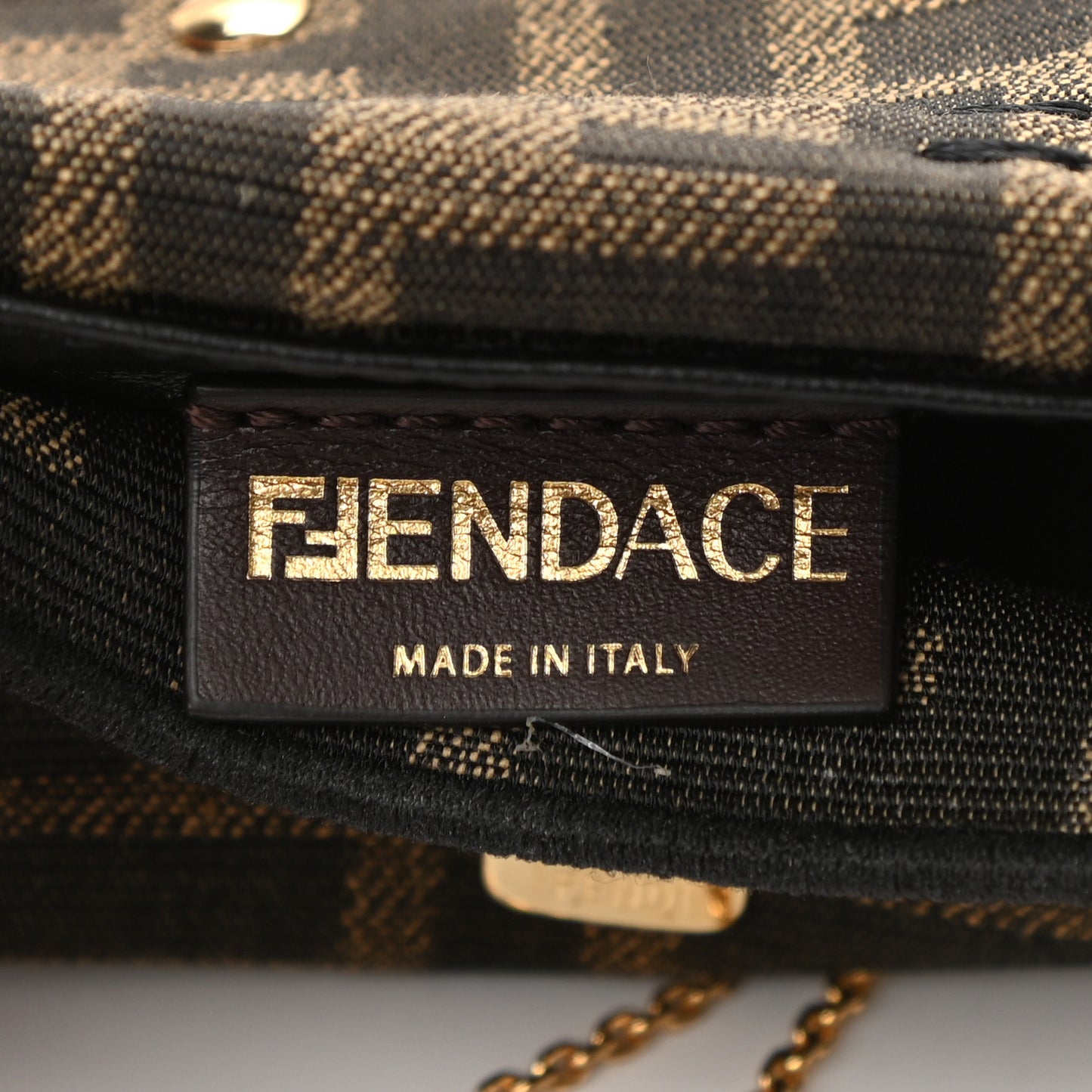 X VERSACE Fabric Jacquard Fendace FF Nano Brooch Baguette Tobacco Black