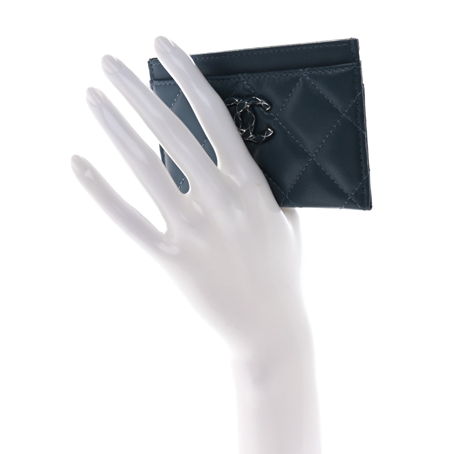 Lambskin Enamel Quilted Card Holder Blue