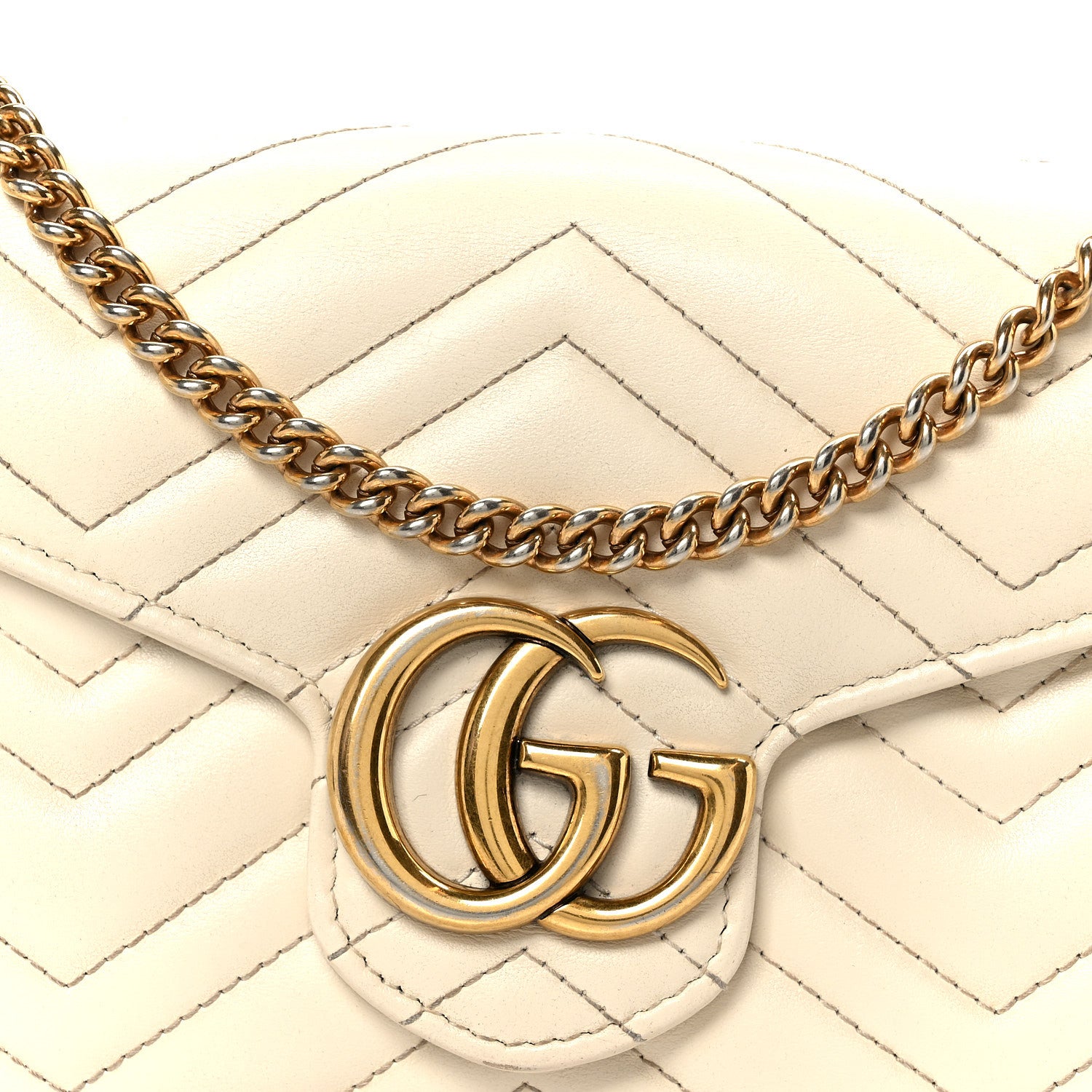 Gucci Calfskin Matelasse GG Marmont Chain Wallet Mystic White 7 of 10