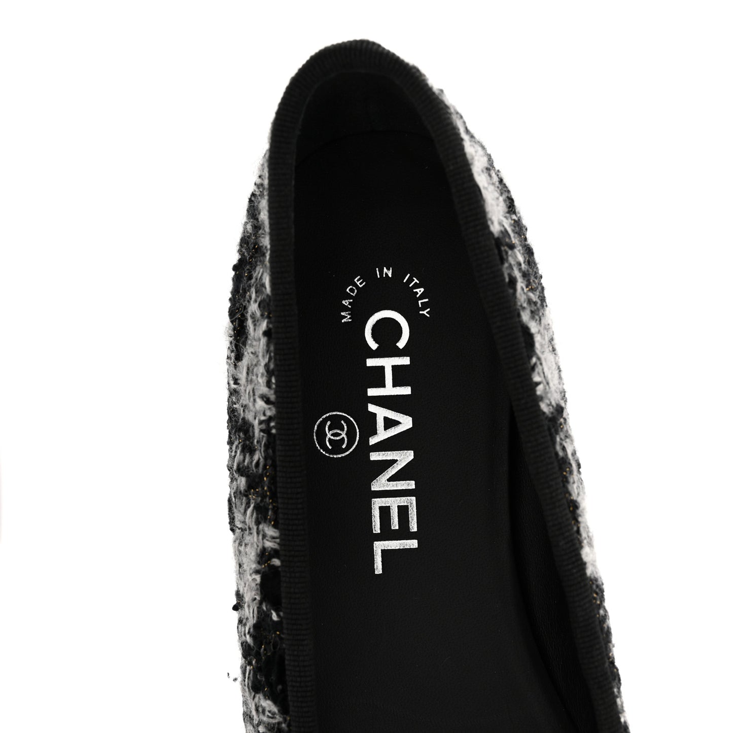 Wool Cotton Tweed Grosgrain Cap Toe Ballerina Flats 38 Black Gray