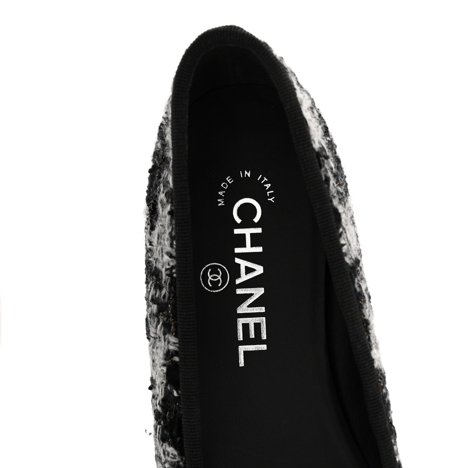 Chanel Wool Cotton Tweed Grosgrain Cap Toe Ballerina Flats 38 Black Gray 7 of 10