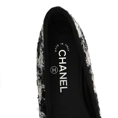 Chanel Wool Cotton Tweed Grosgrain Cap Toe Ballerina Flats 38 Black Gray 7 of 10