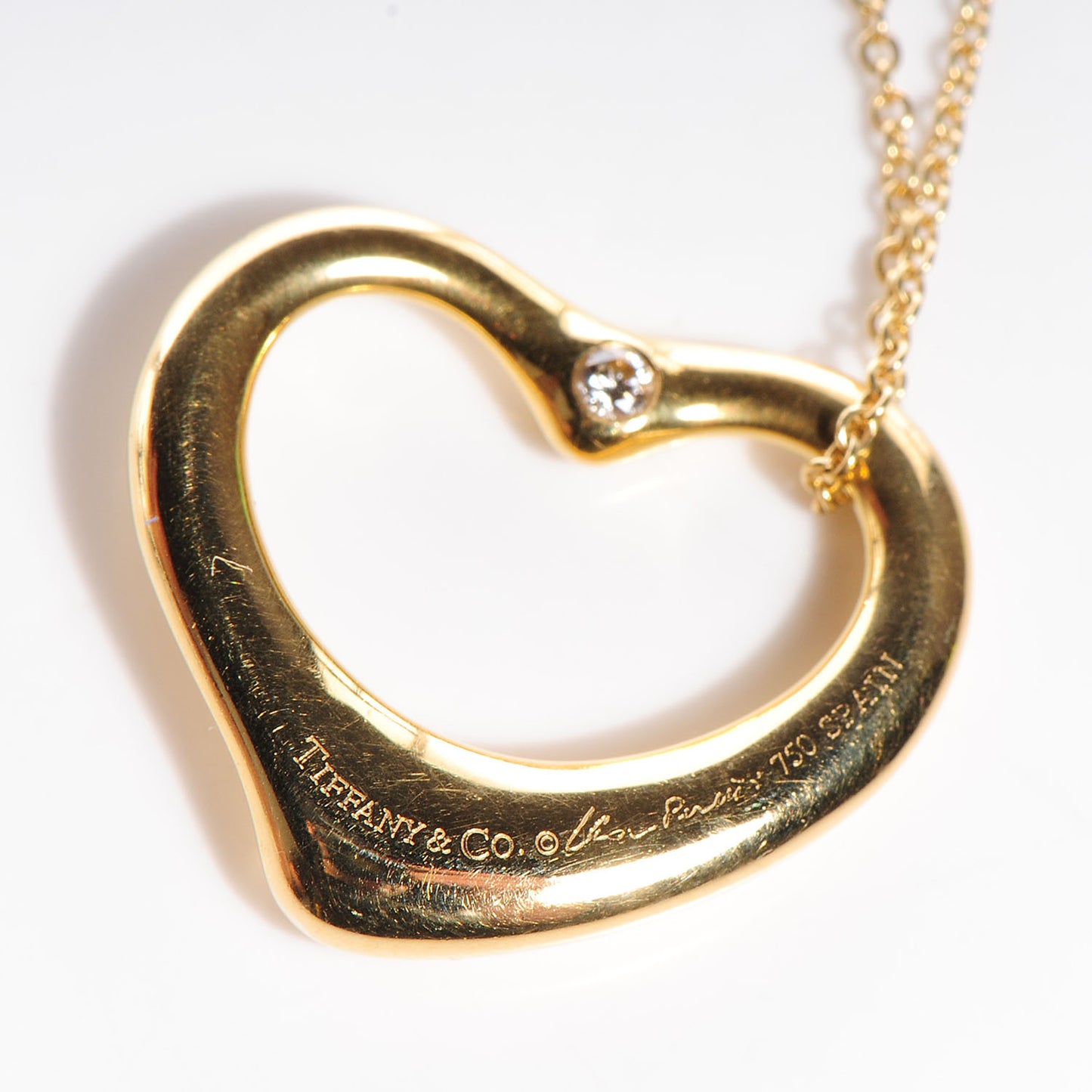 18K Yellow Gold Diamond Large Elsa Peretti Open Heart Pendant Necklace