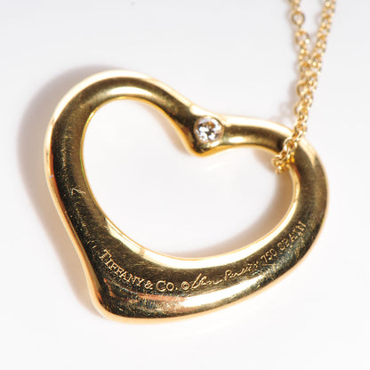 Tiffany 18K Yellow Gold Diamond Large Elsa Peretti Open Heart Pendant Necklace 4 of 7