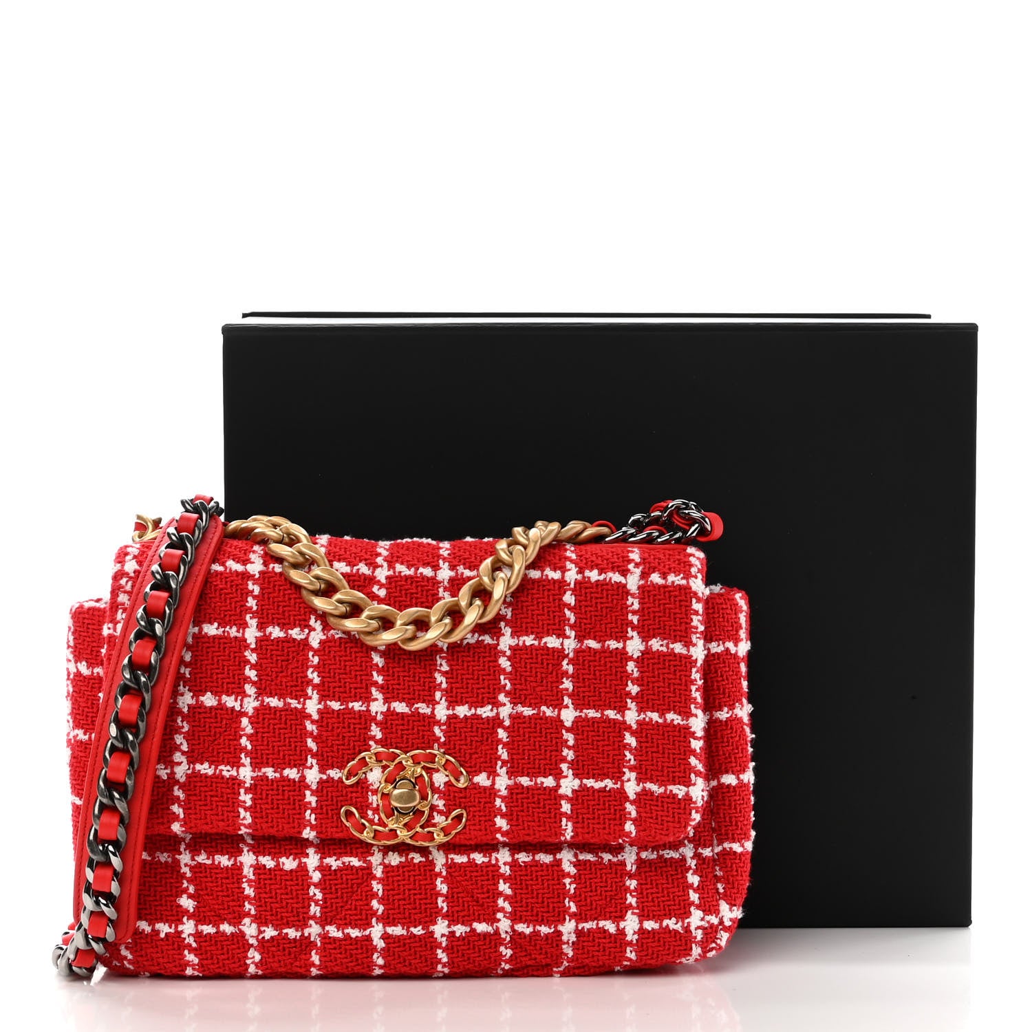 Chanel Tweed Quilted Medium Chanel 19 Flap Red White 10 of 10
