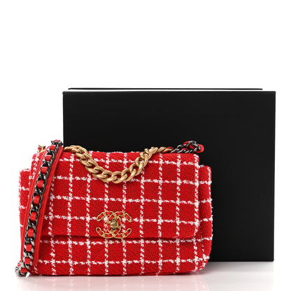Chanel Tweed Quilted Medium Chanel 19 Flap Red White 10 of 10