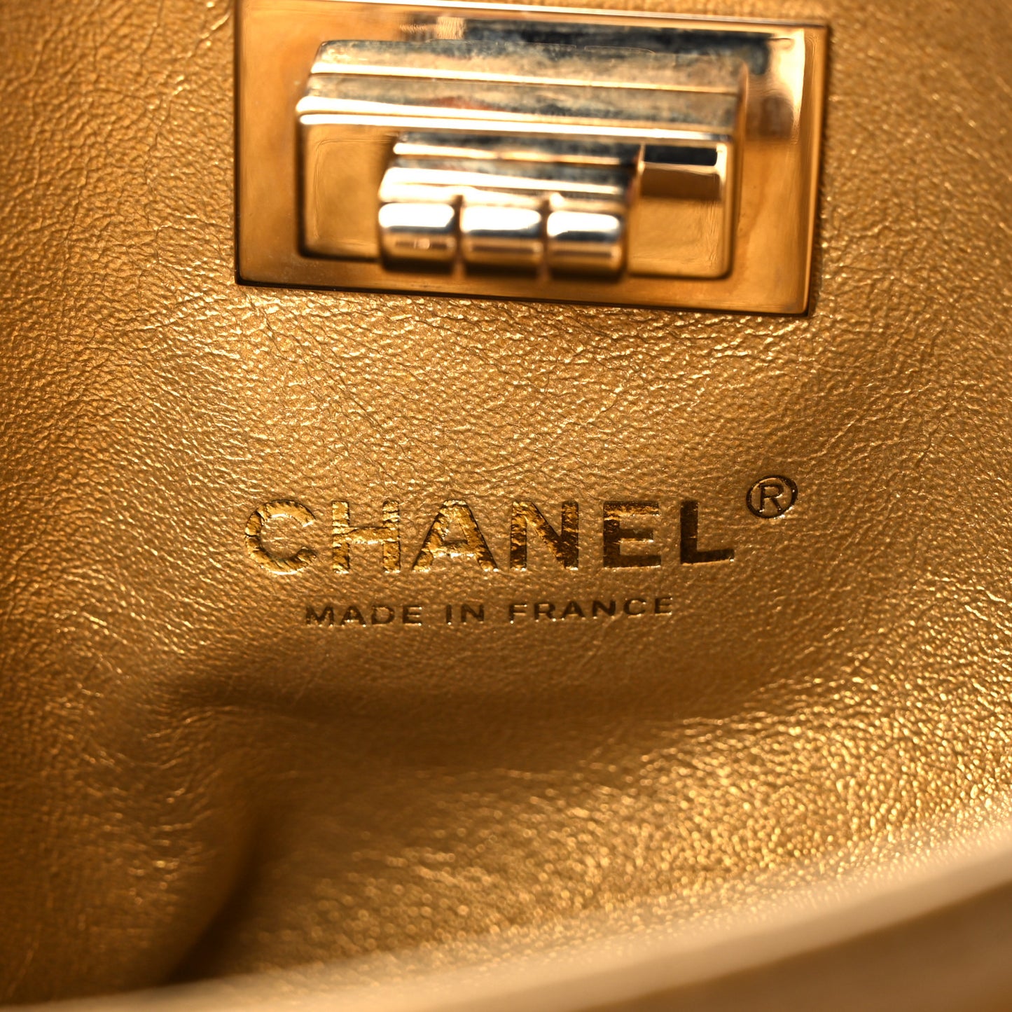 Metallic Patent Mademoiselle Lock Convertible Wrist Clutch Bag Gold