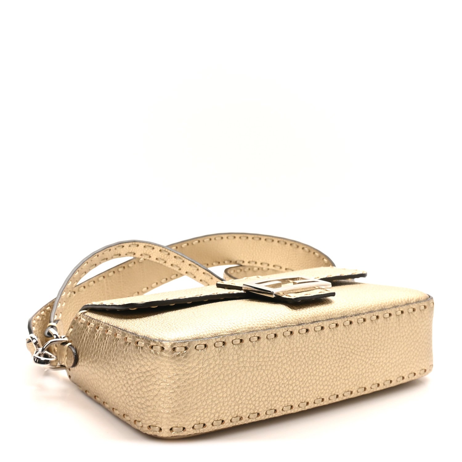 Fendi Cuoio Roma Sellerissima Nappa Sintetica Tape Stitch Baguette Platino 4 of 9