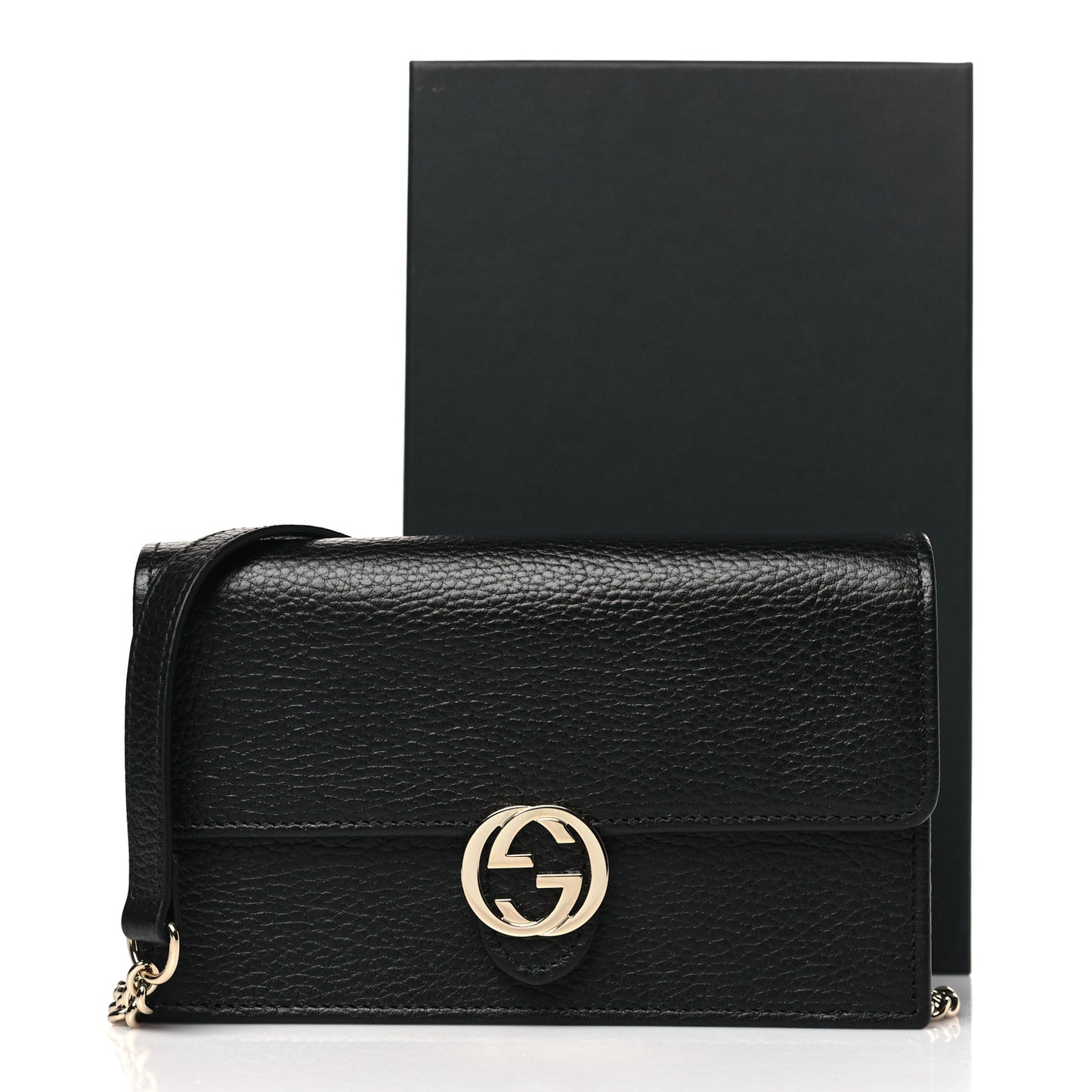 Dollar Calfskin Interlocking G Chain Wallet Black