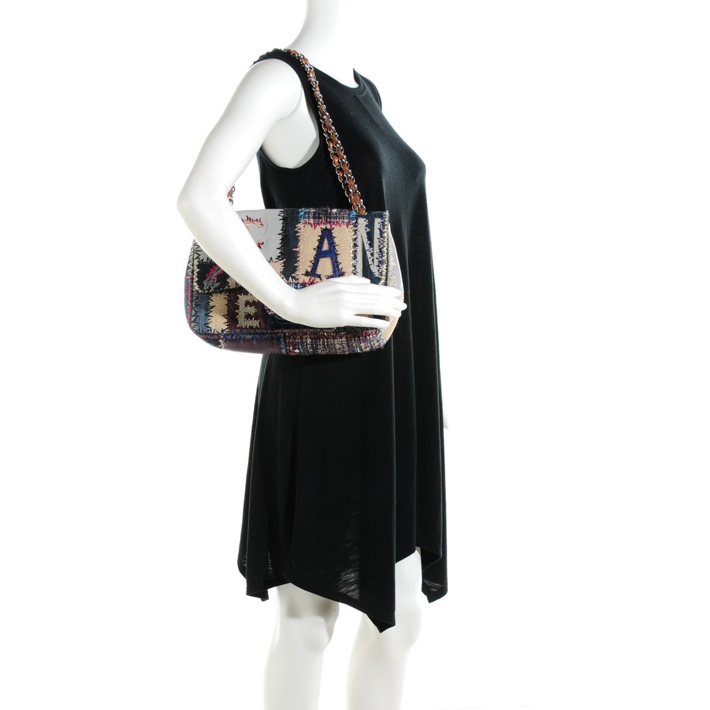 Denim Tweed Patchwork Jumbo Single Flap Multicolor