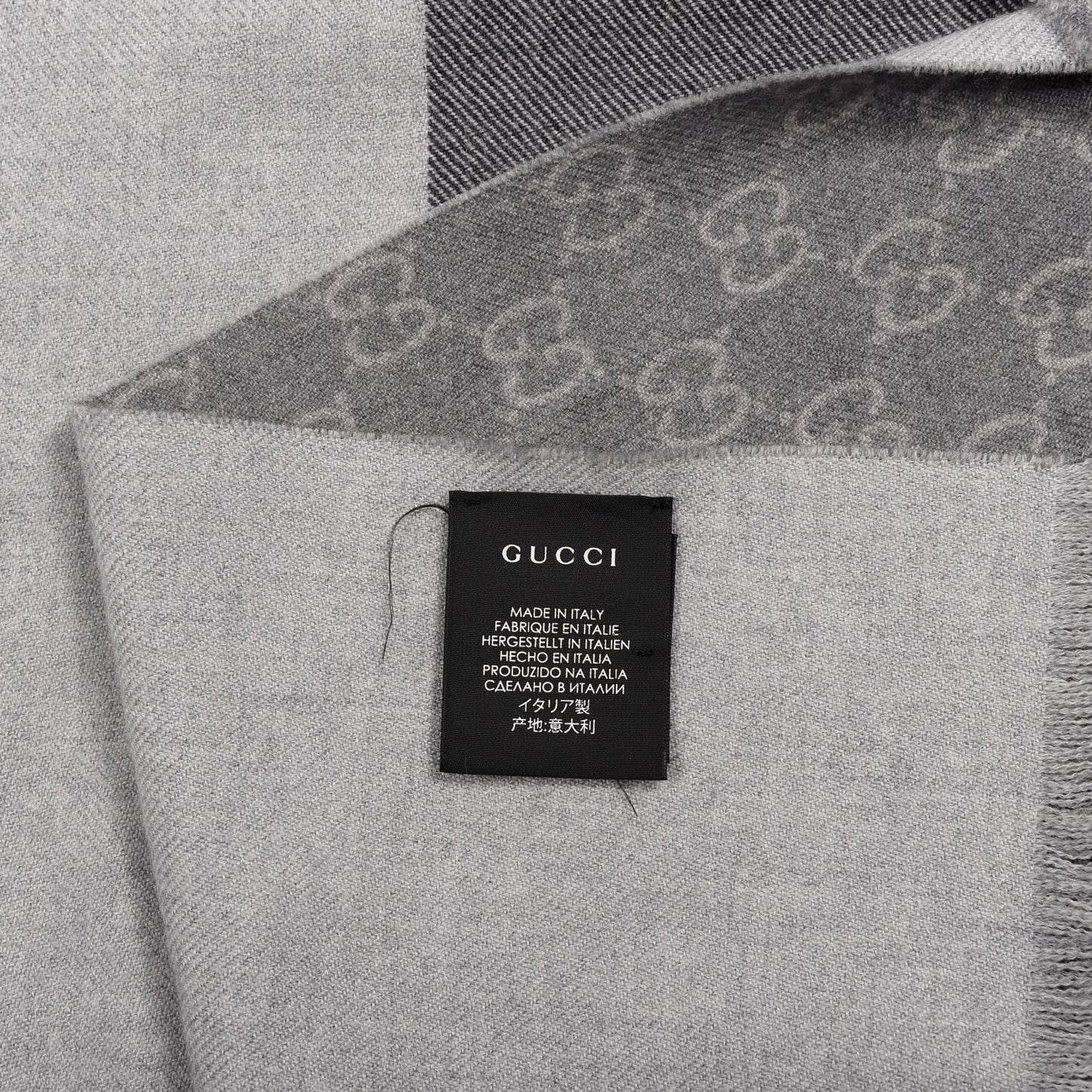 Wool GG Monogram Newov Scarf Lead Light Grey