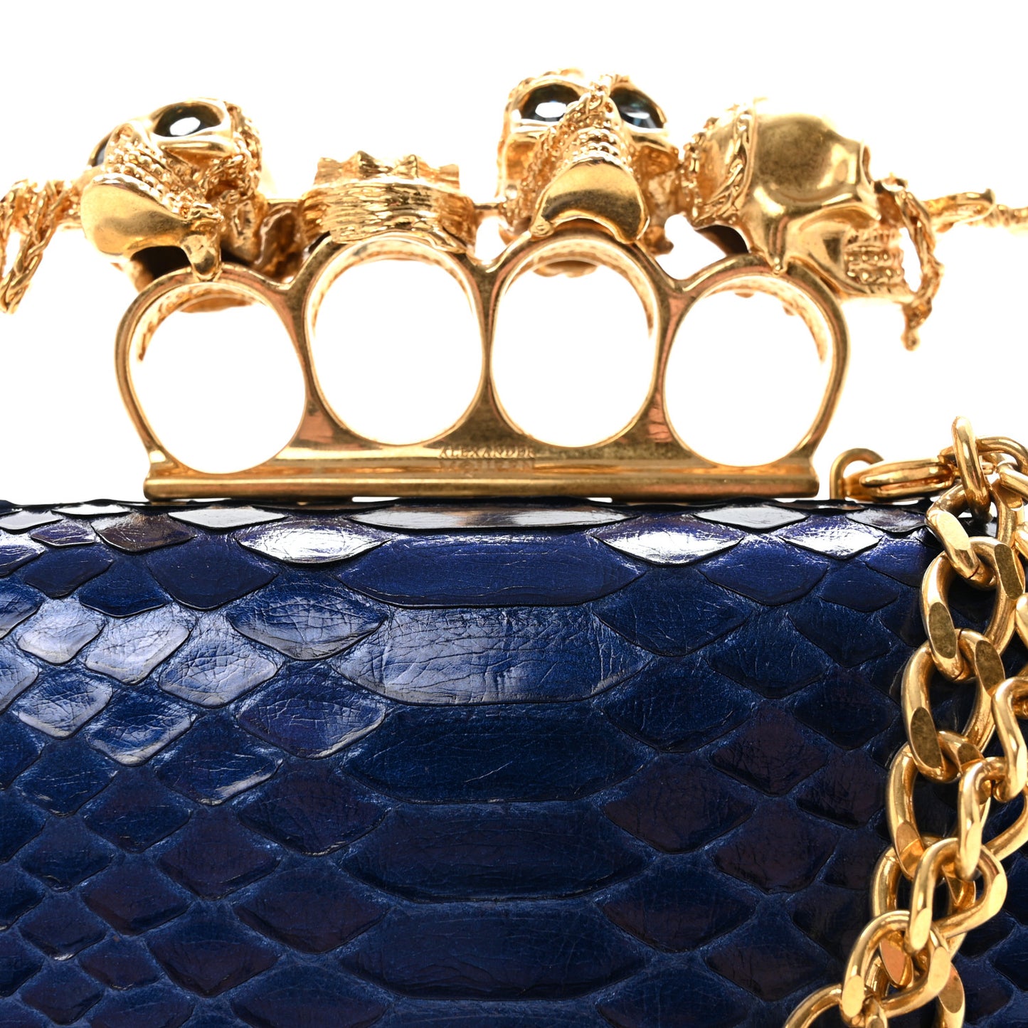 Snakeskin Knuckle Box Clutch Blue
