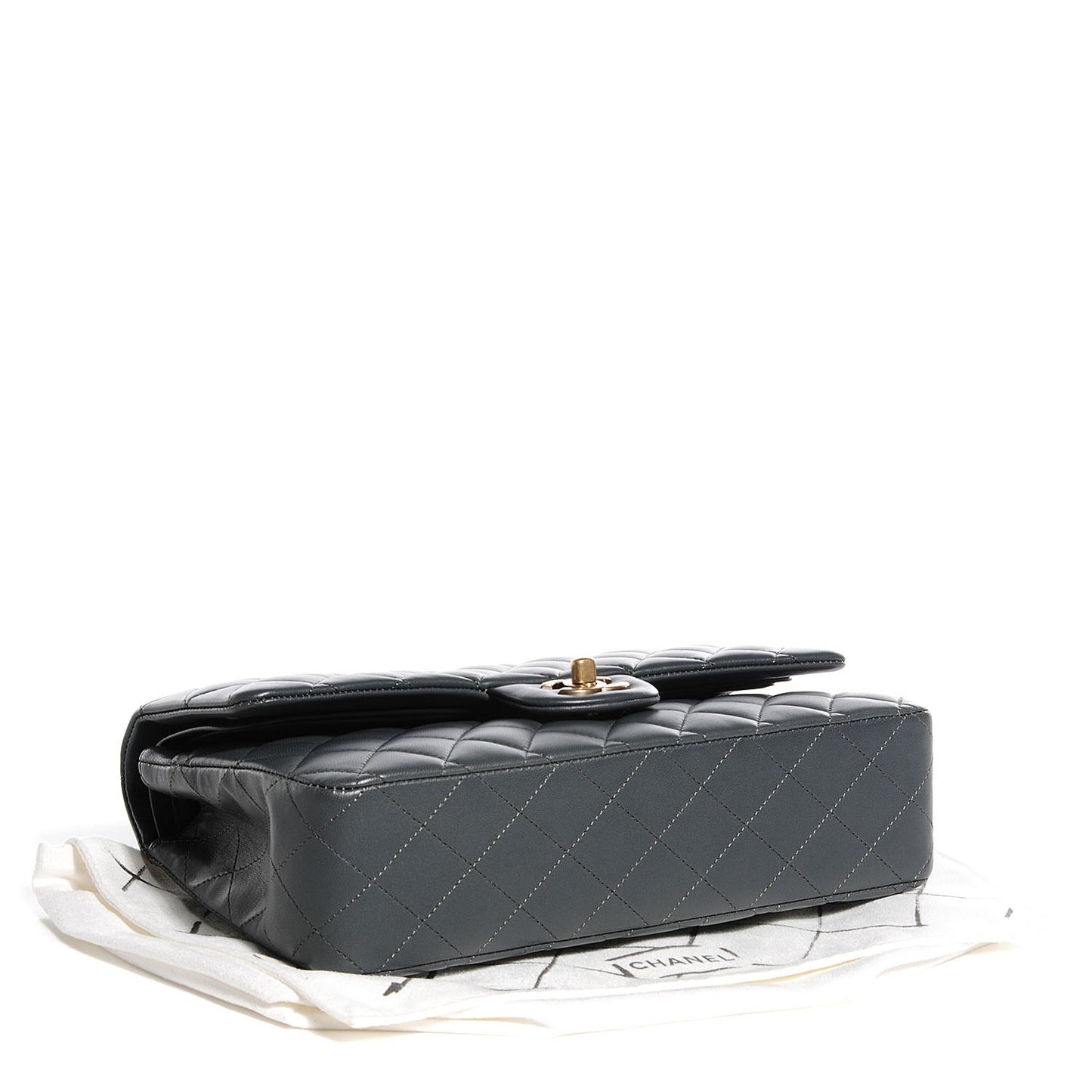 Lambskin Quilted Medium Double Flap Charcoal Grey
