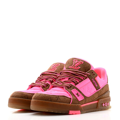 Louis Vuitton Calfskin Monogram Denim Mens LV Trainer Sneakers 8.5 Pink Brown 3 of 10