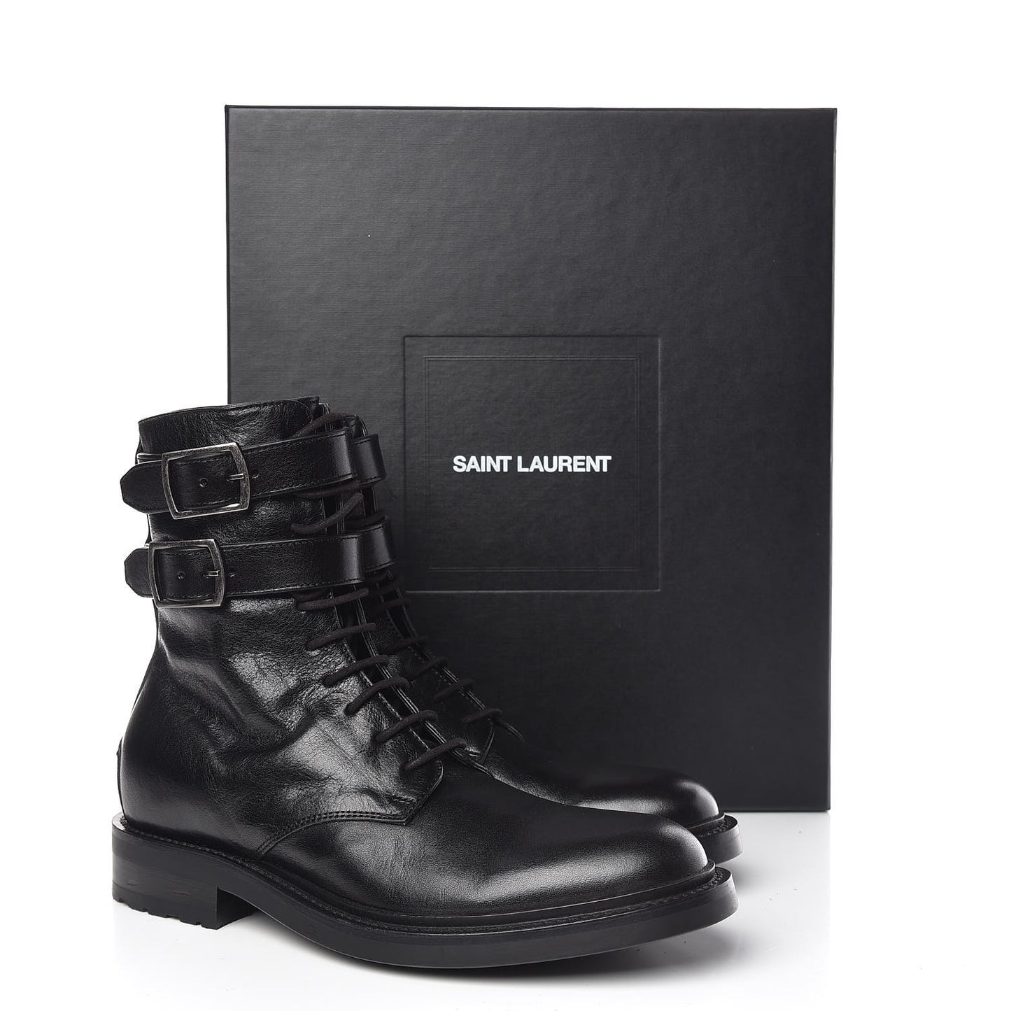 Kangaroo Calfskin Embossed Army 20 Strap Boots 38 Black