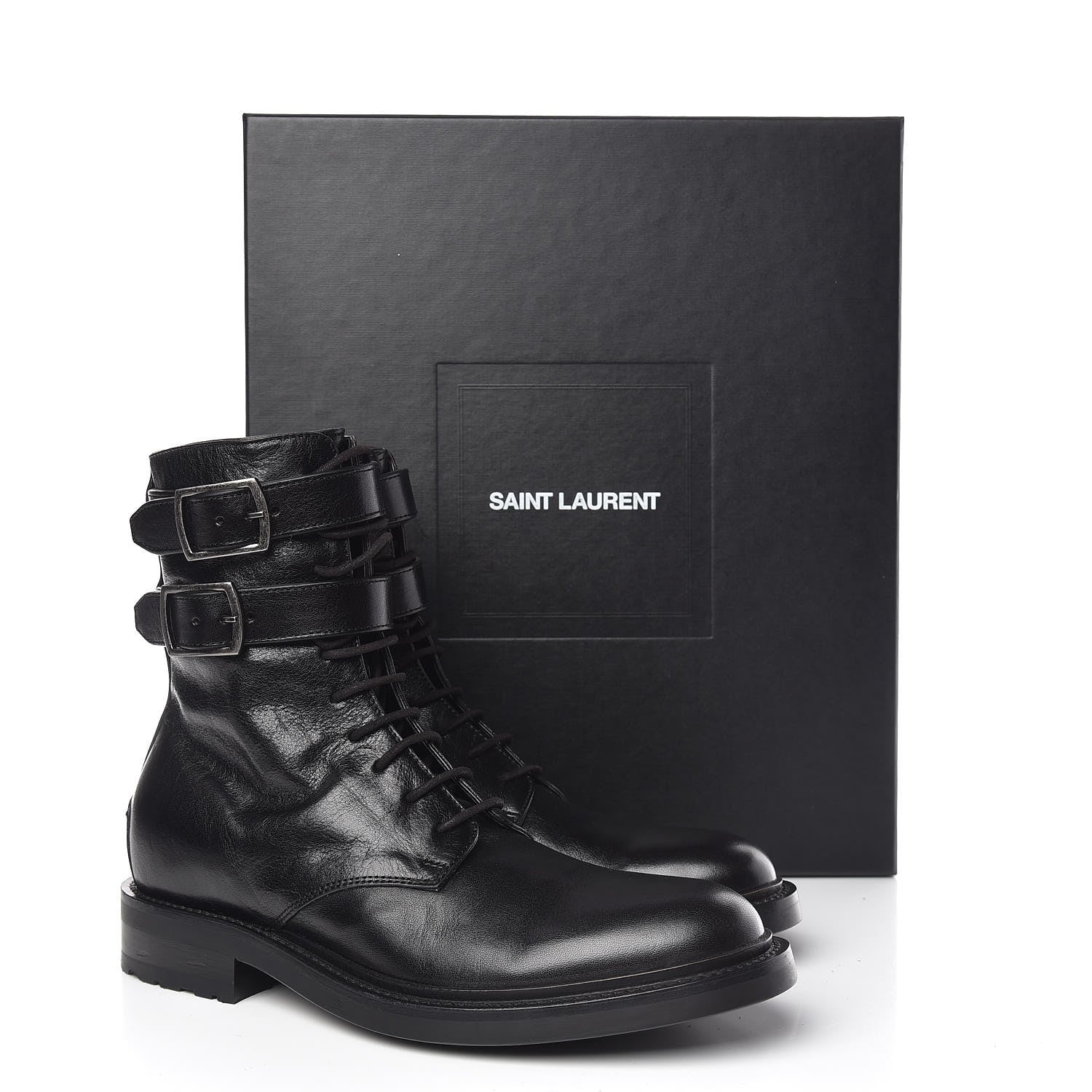 Saint Laurent Kangaroo Calfskin Embossed Army 20 Strap Boots 38 Black 9 of 9
