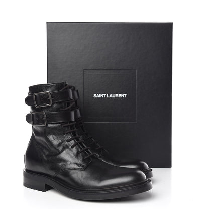 Saint Laurent Kangaroo Calfskin Embossed Army 20 Strap Boots 38 Black 9 of 9
