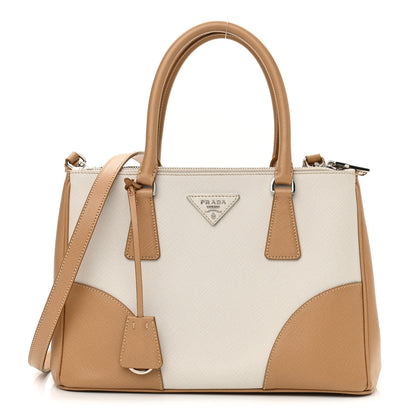 Prada Saffiano Lux Small Bi-Color Galleria Double Zip Tote Talco Natural 1 of 13