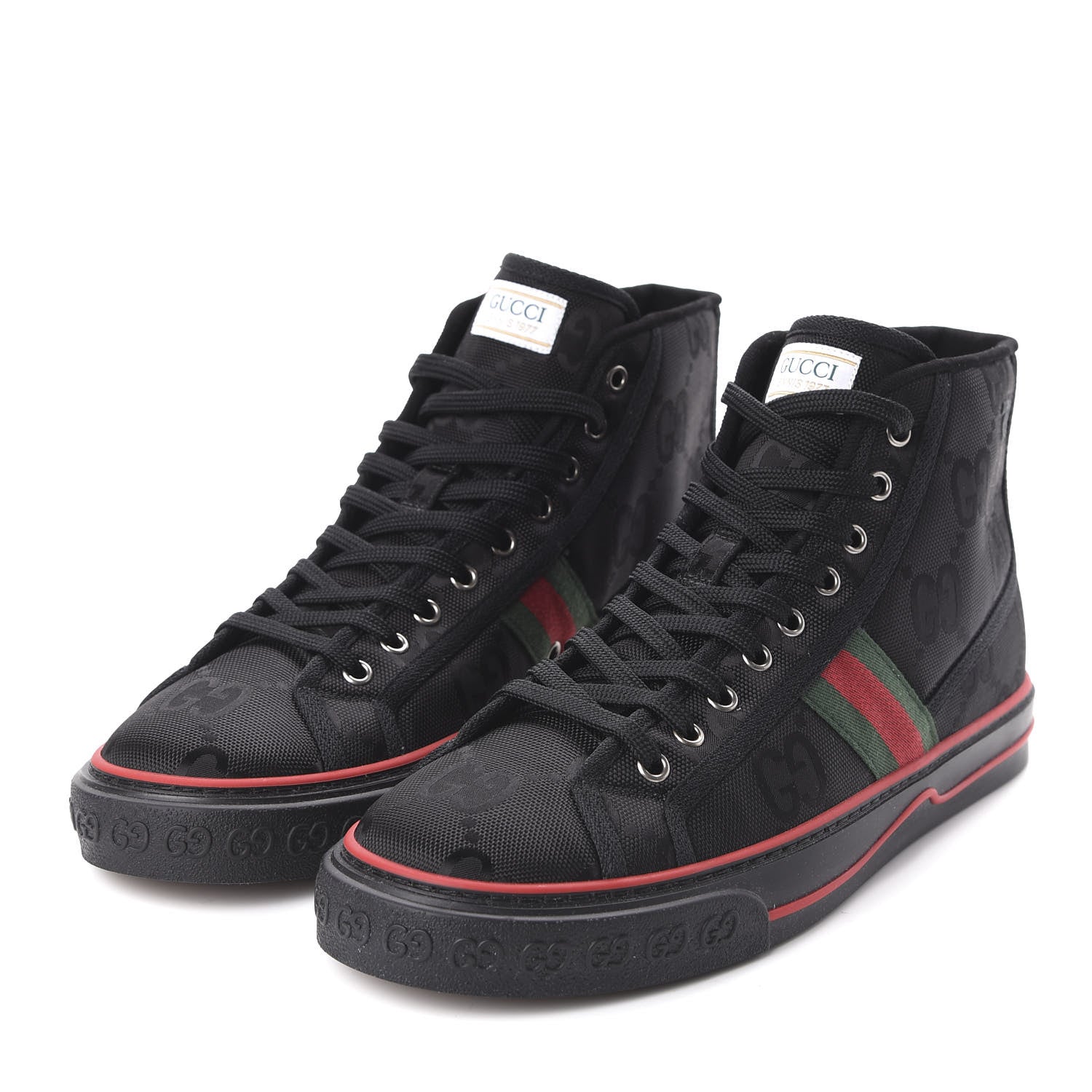 Gucci Econyl Nylon Web Monogram Off The Grid Mens 1977 Tennis High Top Sneakers 9.5 Black 3 of 8
