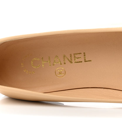 Chanel Lambskin Grosgrain Cap Toe Pearl CC Ballerina Flats 36.5 Beige Black 7 of 8