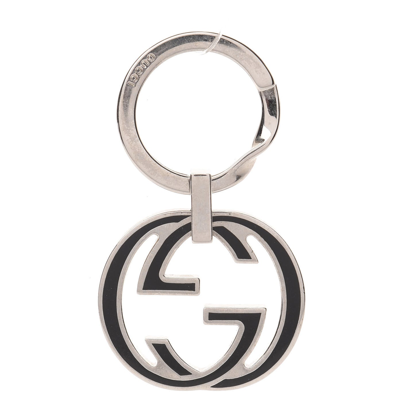 Metal Enamel Interlocking G Key Chain Silver Black