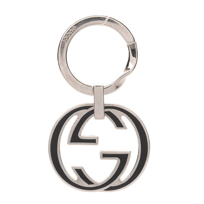 Gucci Metal Enamel Interlocking G Key Chain Silver Black 1 of 5