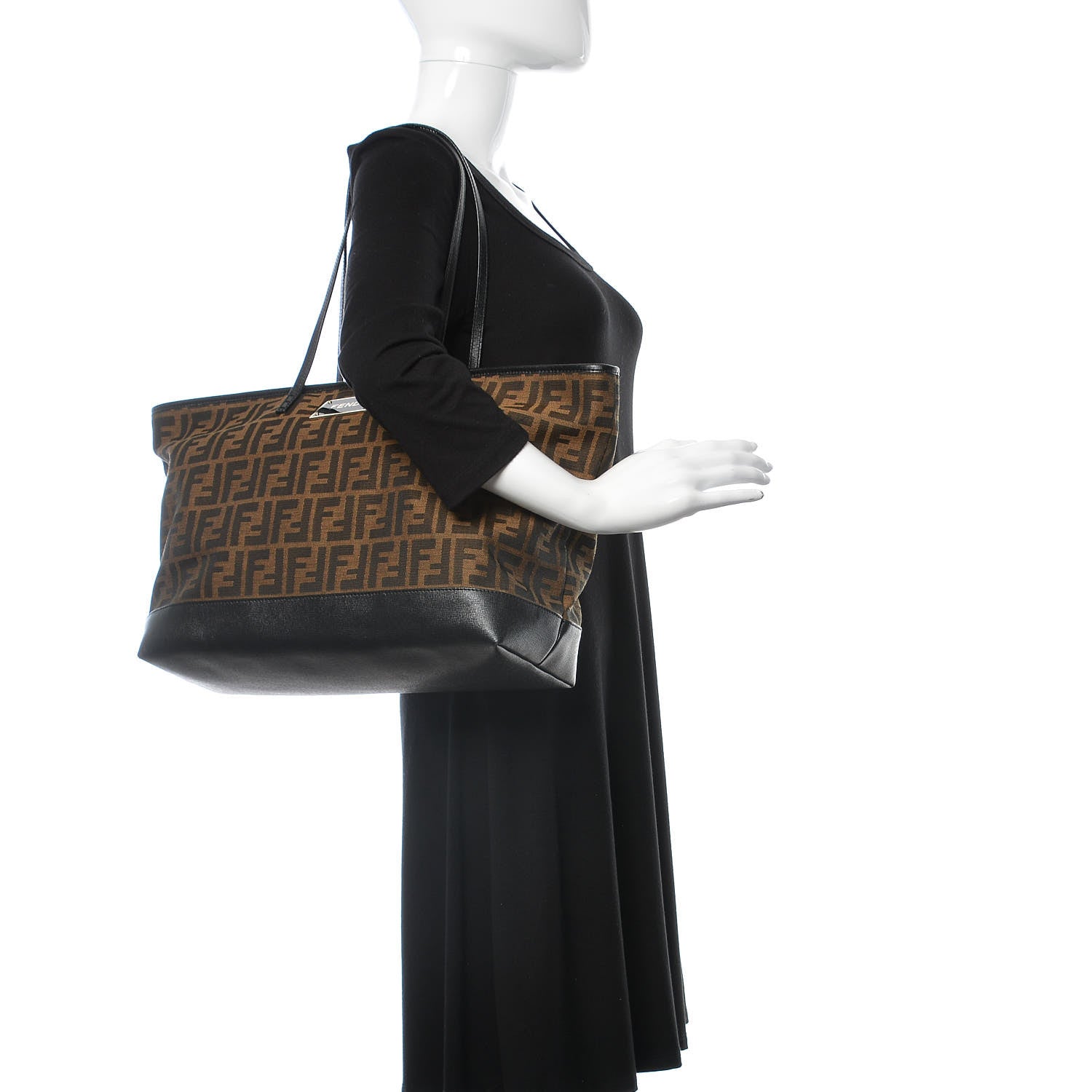 Fendi Zucca Vitello Elite Medium Roll Tote Tobacco Black 2 of 12