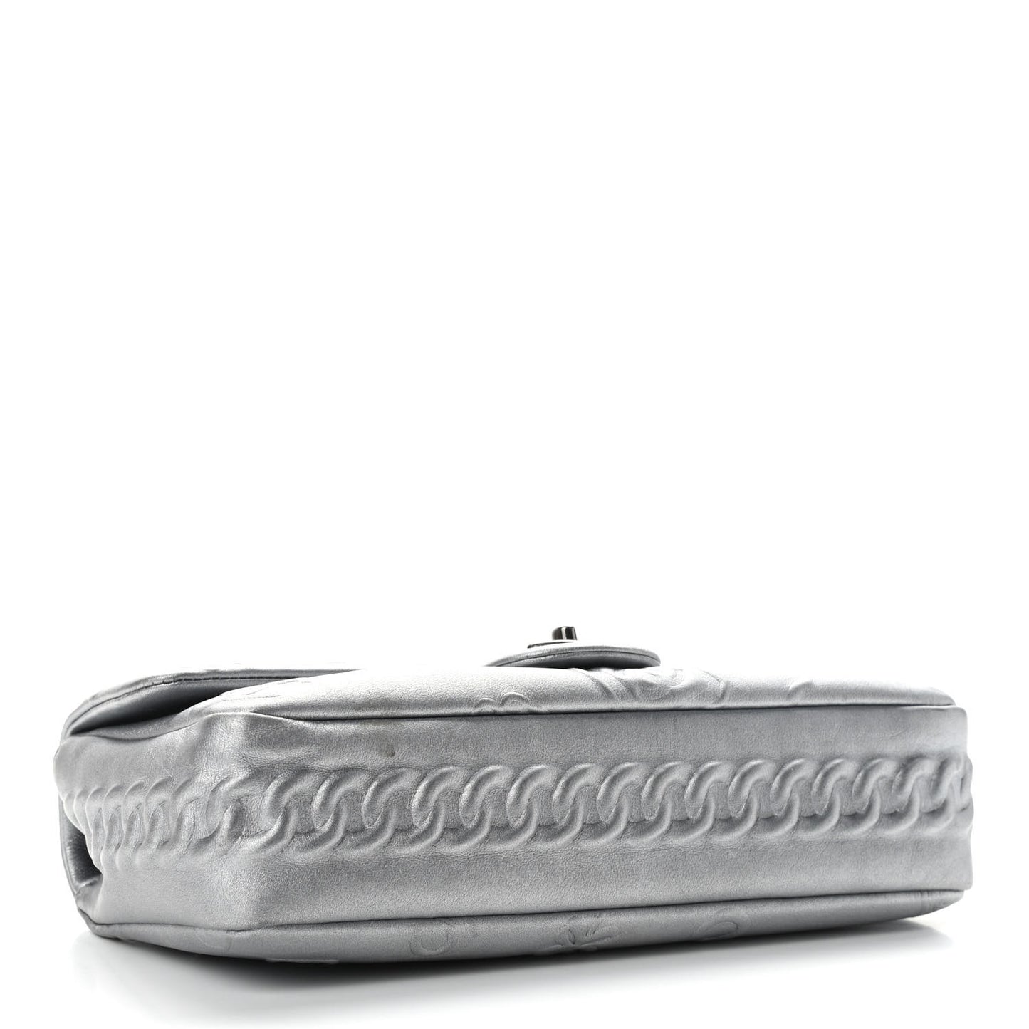 Metallic Lambskin Symbols Medium Single Flap Silver