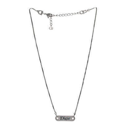 Christian Dior Enamel Logo Tag Short Necklace Silver 3 of 4