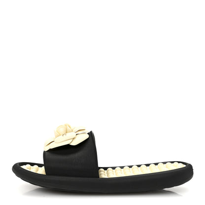 Chanel Thermoplastic PVC Camellia Mule Sandals 38 Black Ivory 1 of 9
