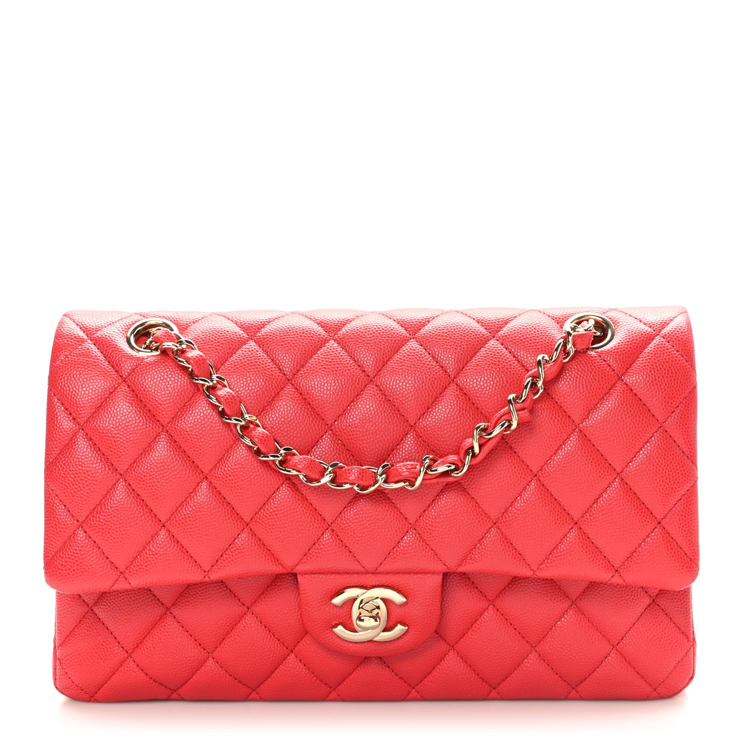 Caviar Quilted Medium Double Flap Red