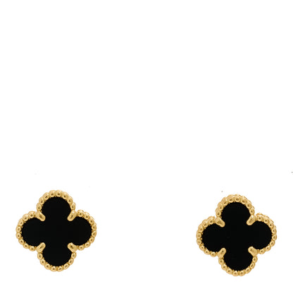 Van Cleef & Arpels 18K Yellow Gold Black Onyx Sweet Alhambra Earrings 1 of 5