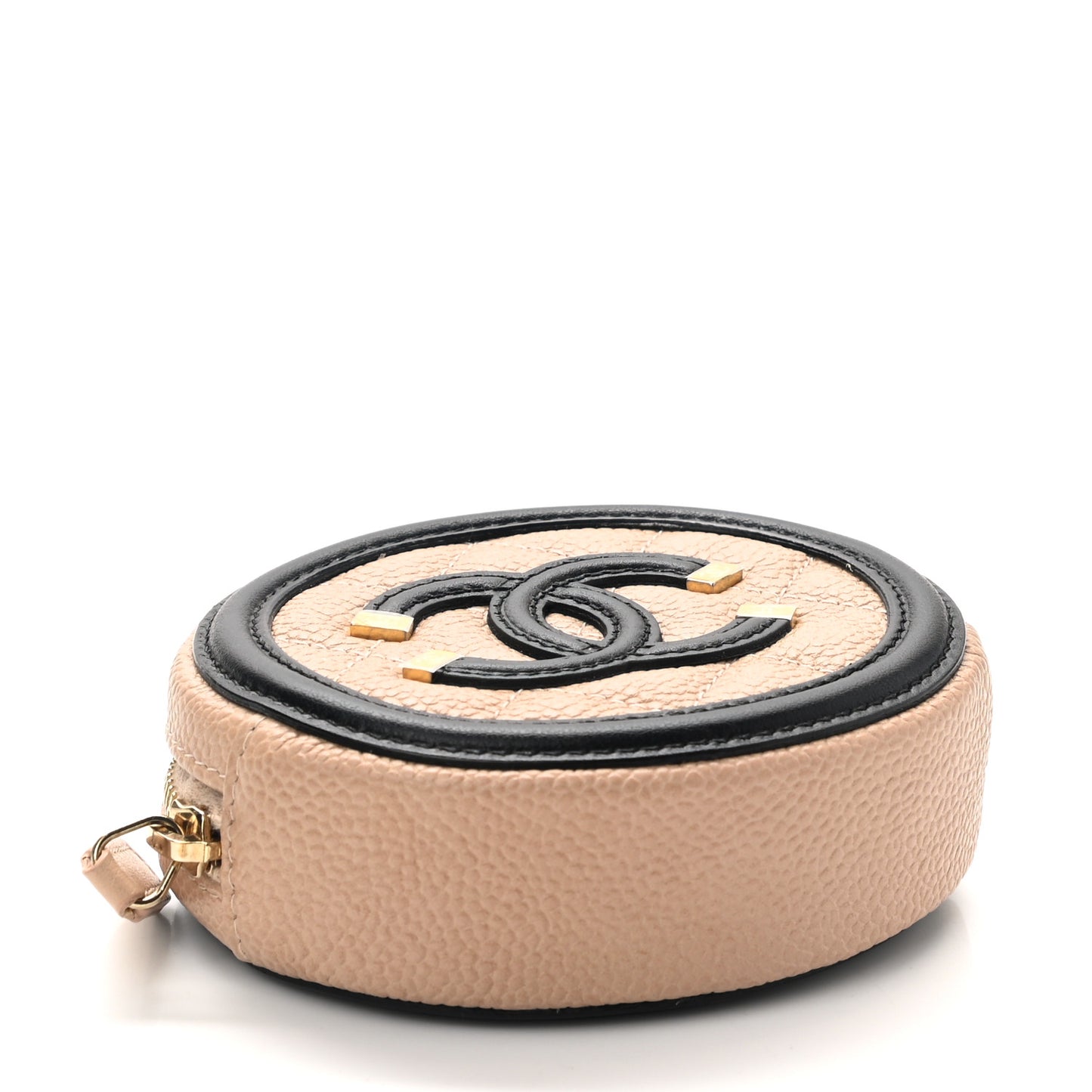 Caviar Quilted Filigree Zip Around Classic Coin Purse Beige Black