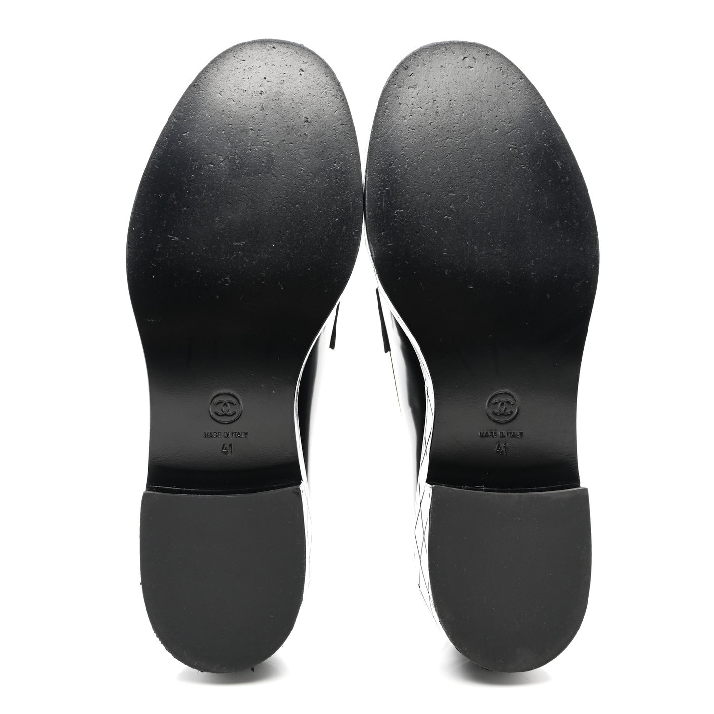 Shiny Calfskin Quilted CC Mocassin Loafers 41 Black