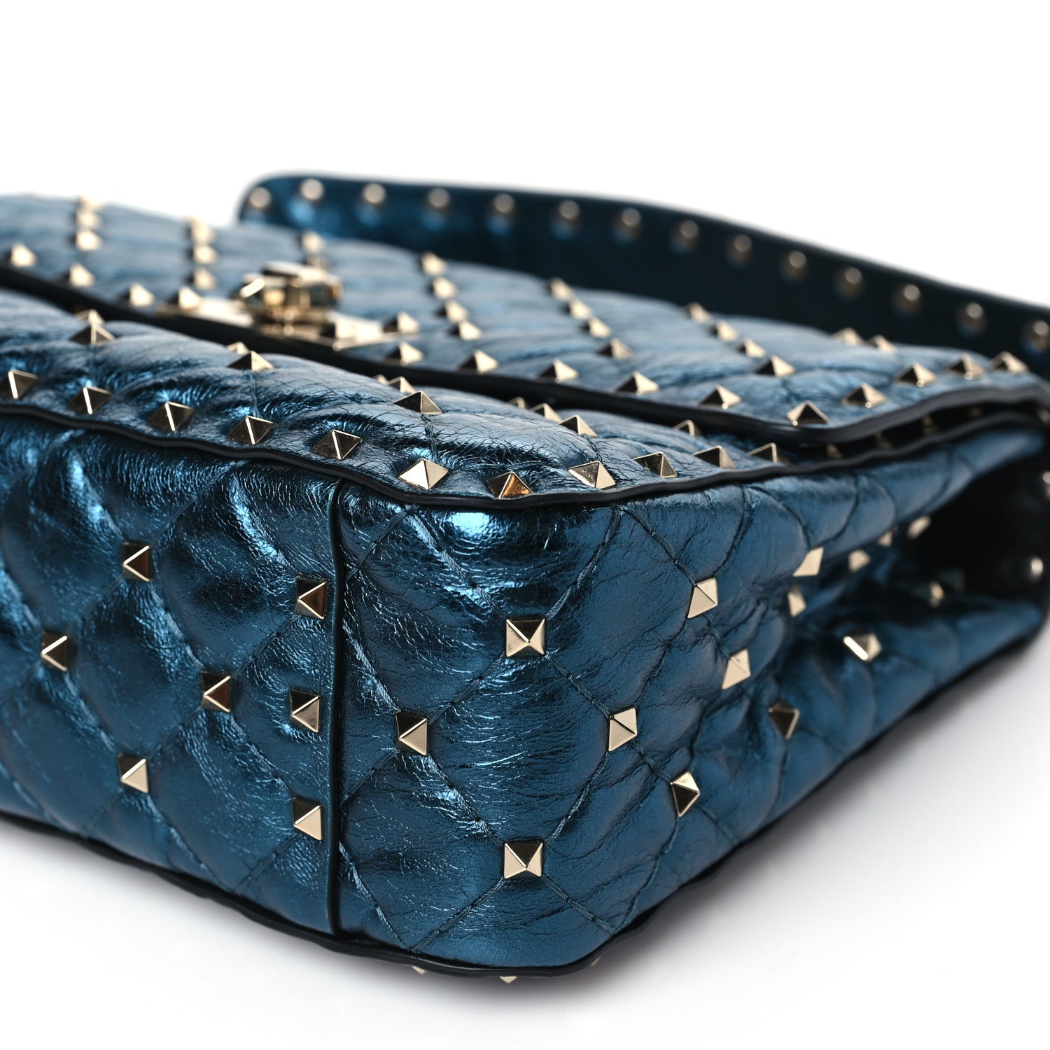 Valentino Garavani Metallic Wrinkled Lambskin Medium Rockstud Spike Shoulder Bag Peacock 9 of 11