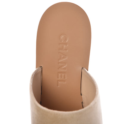 Chanel Velvet Chain Mule Sandals 37 Beige 7 of 9