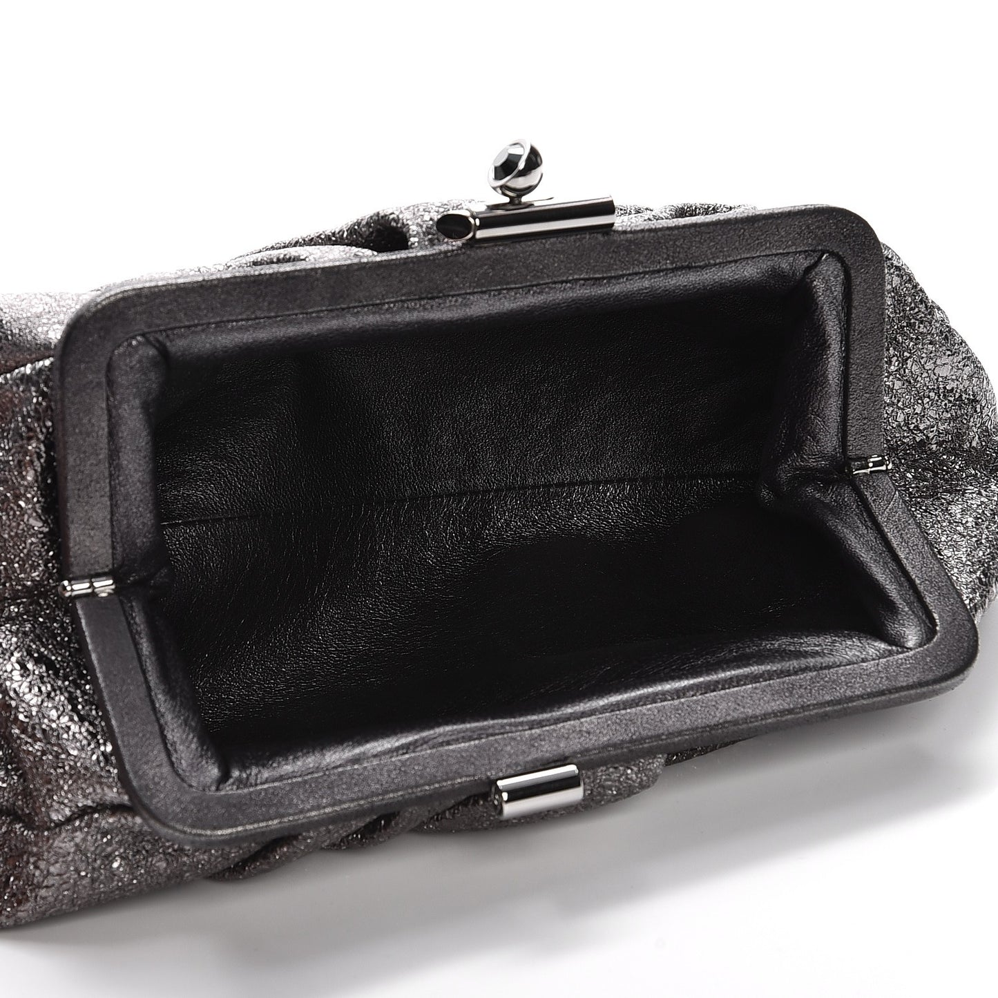Metallic Crackled Calfskin Monte Carlo Clutch Dark Silver