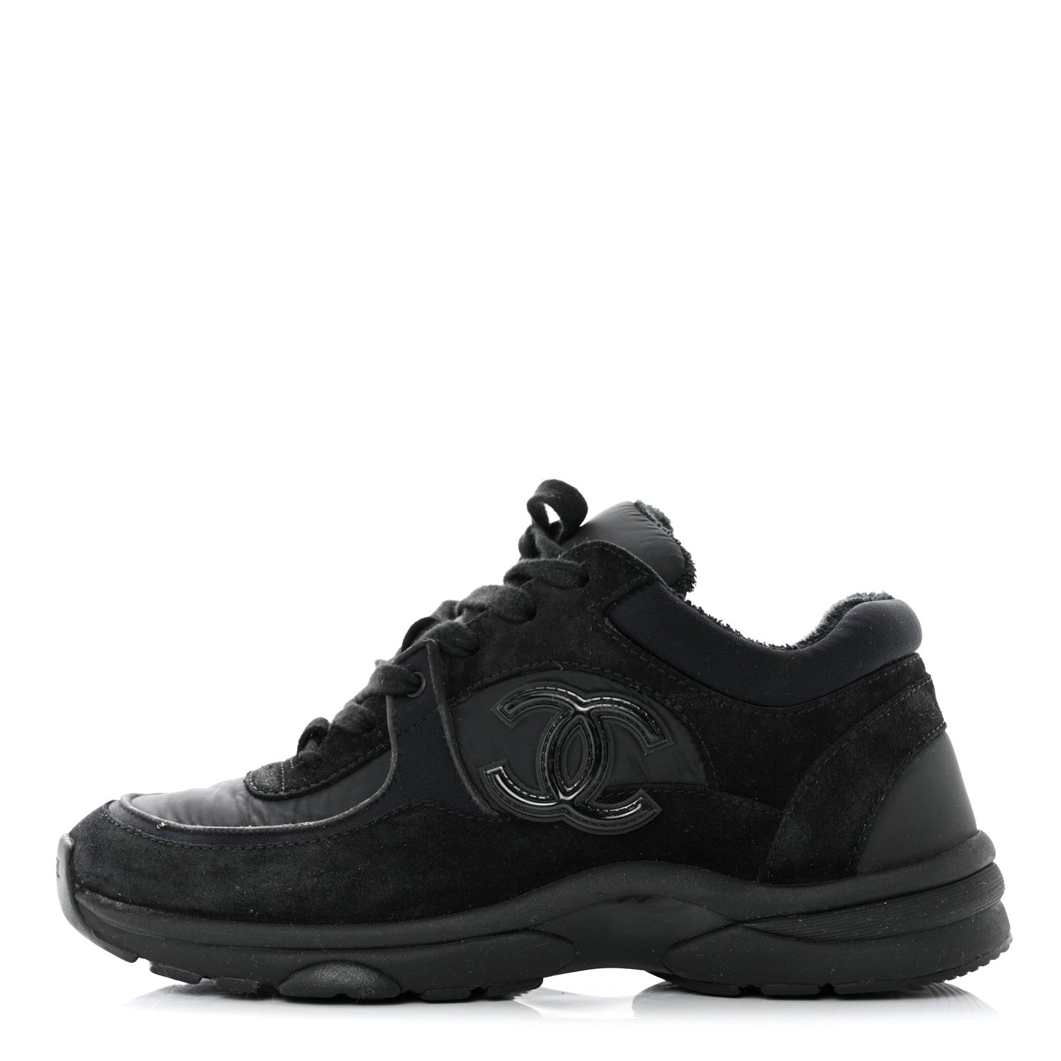 Chanel Fabric Calfskin Suede CC Sneakers 38 Black 1 of 8