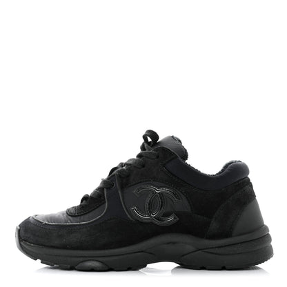 Chanel Fabric Calfskin Suede CC Sneakers 38 Black 1 of 8