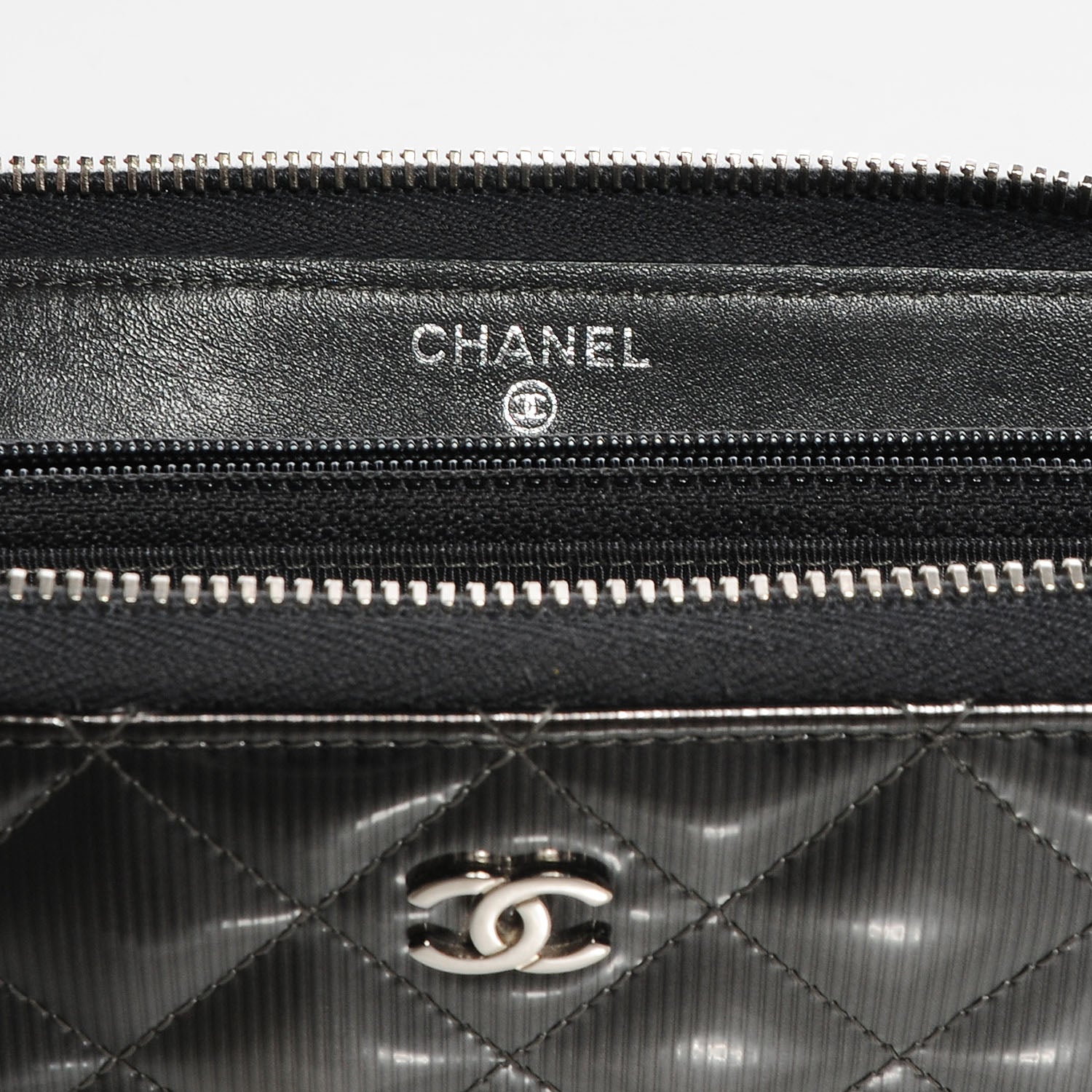 Chanel Striated Patent Zip Around Wallet Dark Grey 5 of 8
