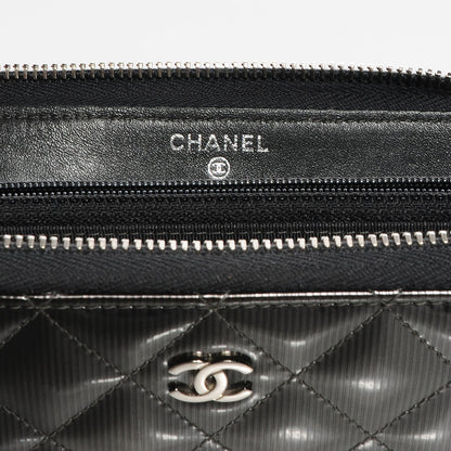 Chanel Striated Patent Zip Around Wallet Dark Grey 5 of 8