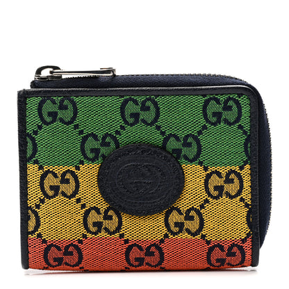 Gucci Monogram Multicolor Retro Interlocking G Zip Card Case Wallet Blue Rainbow 1 of 6
