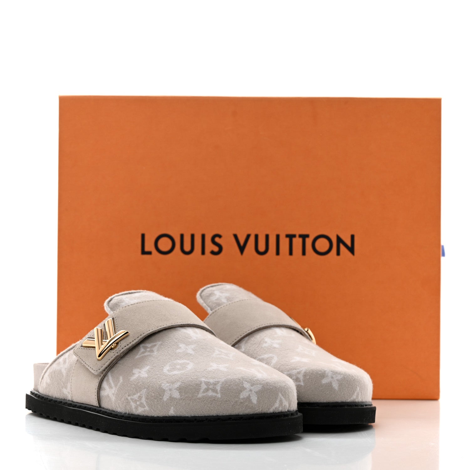 Louis Vuitton Monogram Wool Womens Cosy Flat Comfort Clog Mules 40