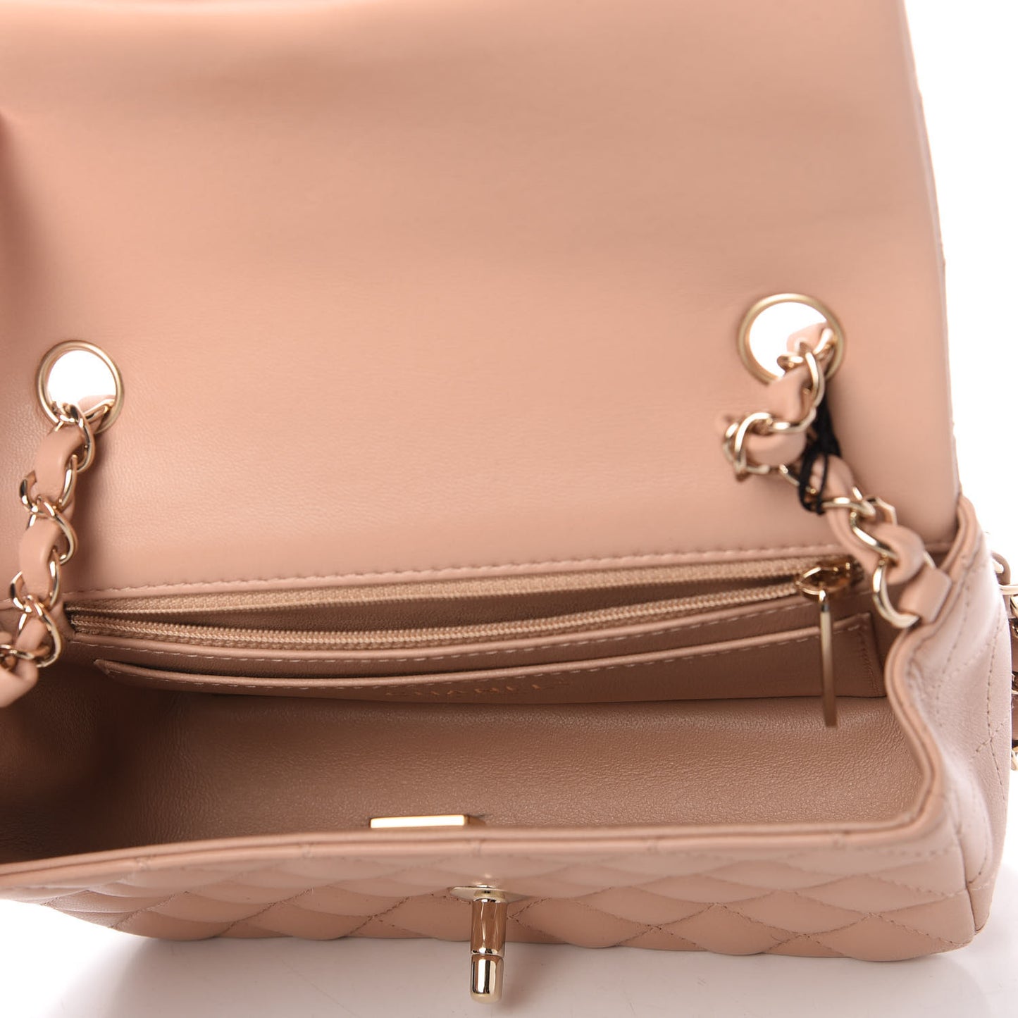 Lambskin Quilted Mini Rectangular Flap Beige