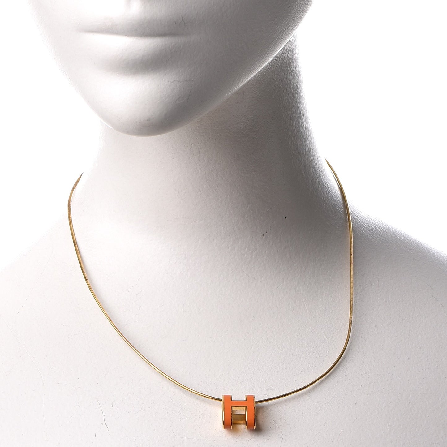 Lacquered Gold Pop H Pendant Necklace Orange