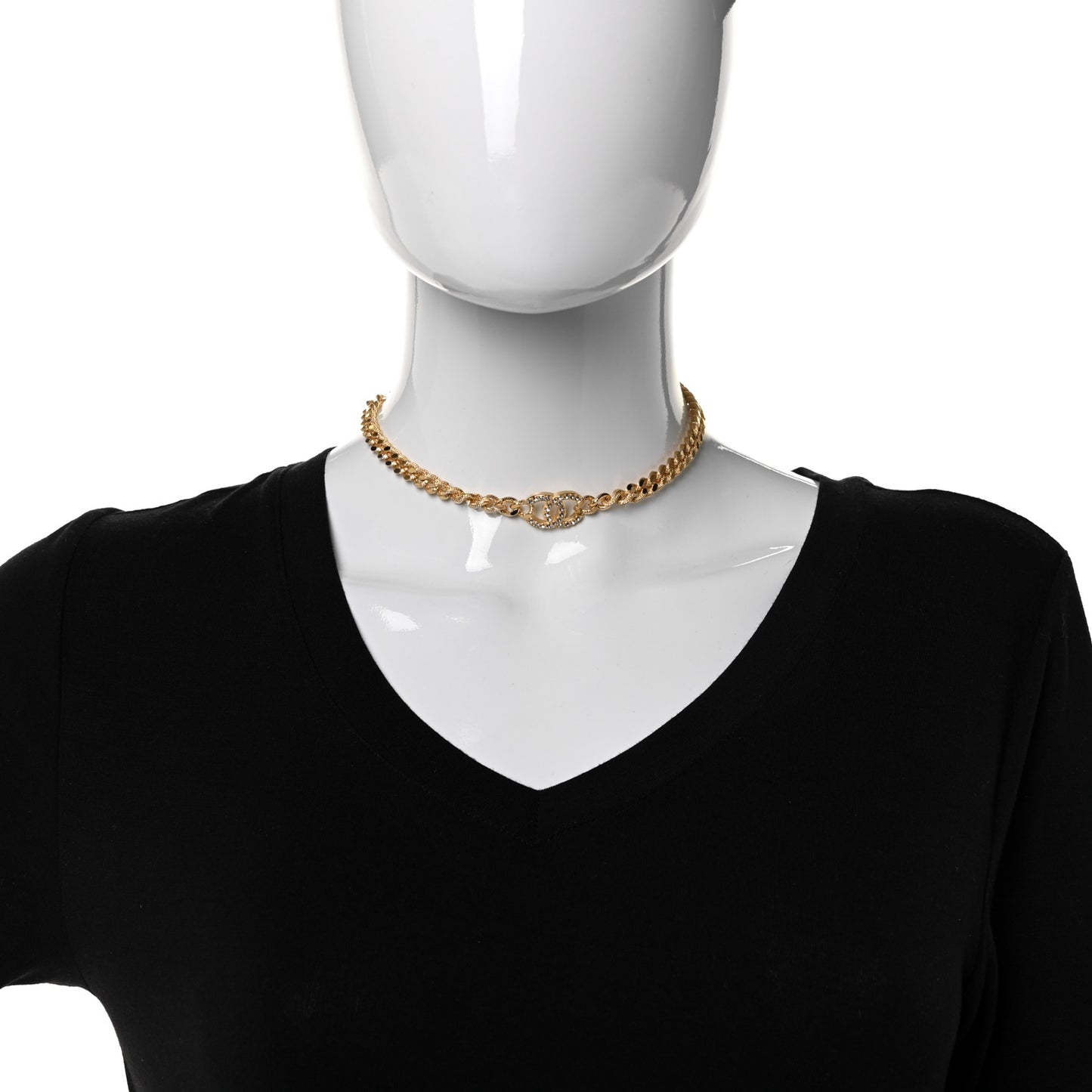 Crystal Chain Link CC Choker Necklace Gold