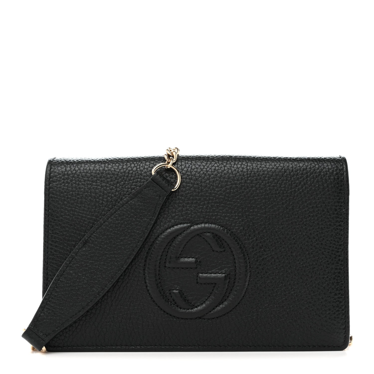 Gucci Pebbled Calfskin Soho Wallet On Chain Black 1 of 12
