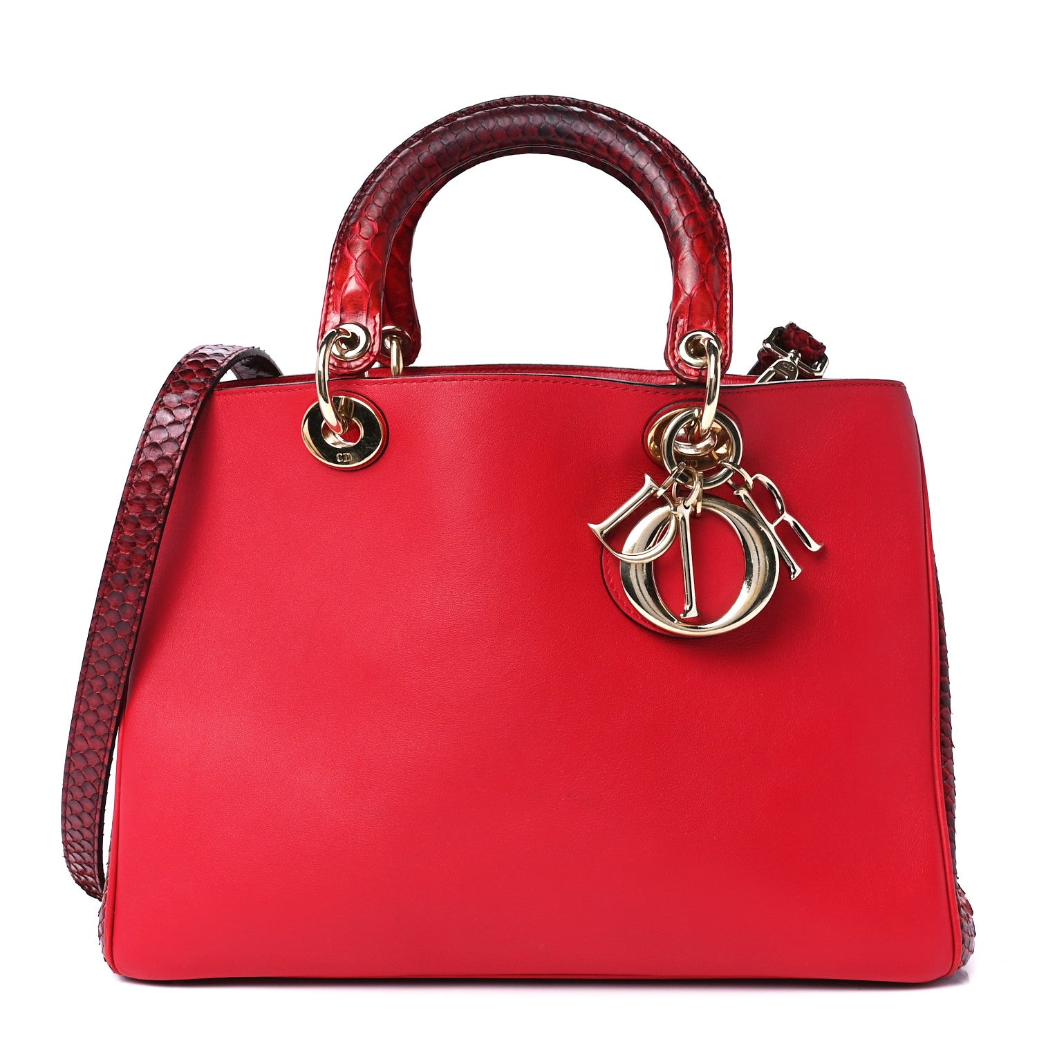 Christian Dior Calfskin Snakeskin Medium Diorissimo Tote Red 1 of 11