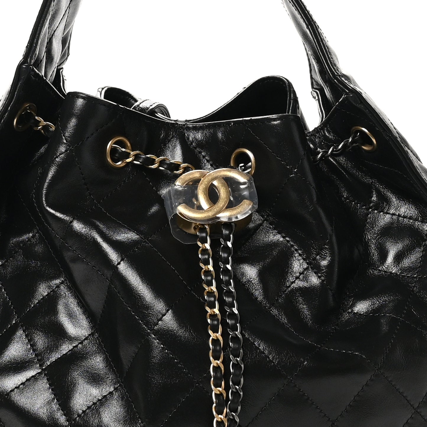 Shiny Crumpled Calfskin Quilted Medium Chanel 25 Handbag Black